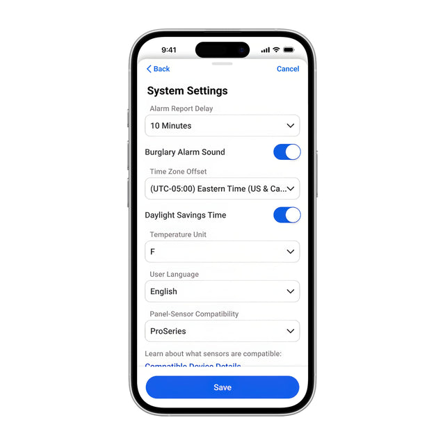 Pro-IQ-Security - System Settings - Front - phone screen